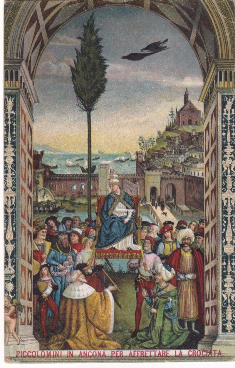 Cartolina d'epoca Serie Enea Piccolomini - Piccolomini in Ancona per affrettare la Crociata Decimo Quadro