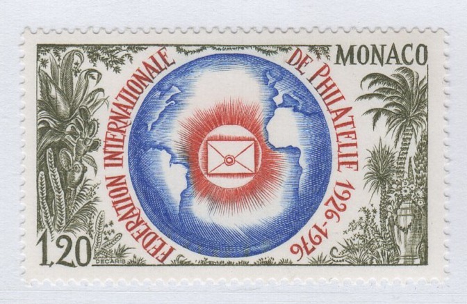 Francobollo Monaco Anno 1976 Cinquantenario della Federazione Internazionale di Filatelia