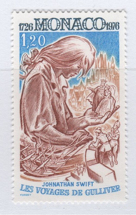 Francobollo Monaco Anno 1976 250esimo anniversario della pubblicazione de 'I viaggi di Gulliver' di Johnathan Swift