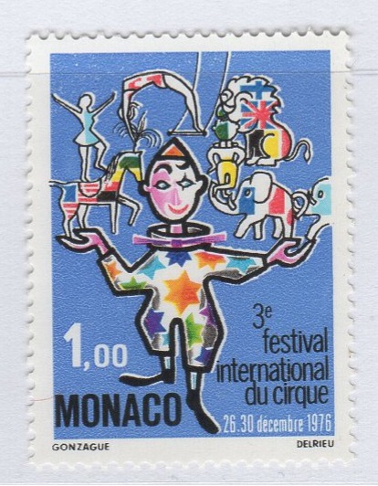 Francobollo Monaco Anno 1976 Terzo festival internazionale del circo