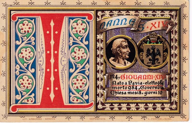 Cartolina d'epoca Serie dedicata a Sua Santità Papa Pio X e da Lui Benedetta Roma ottobre 1903 -124 Giovanni XIV