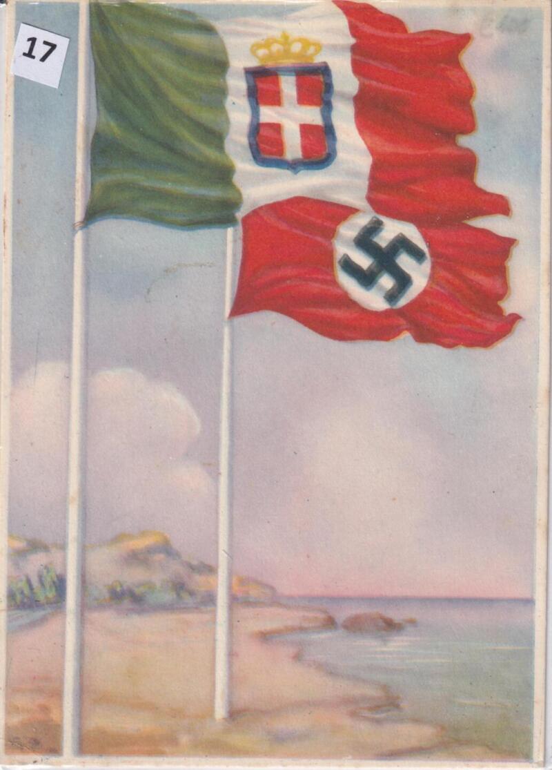 Cartolina d'epoca a soggetto militare Bandiere