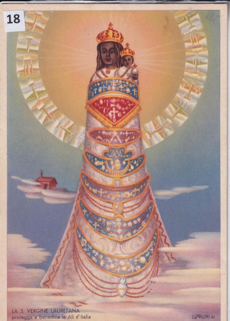 Cartolina d'epoca a soggetto militare La S. Vergine Lauretana protegga e benedica le Ali d'Italia
