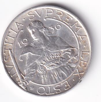 Moneta IUSTITIA. SUPREMA. LEX. ESTO 1936 - REPUBBLICA. DI. S. MARINO LIRE 10 R.