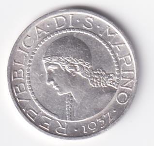 Moneta FORTIS. IN. TEMPERANTIA L. 5 - REPUBBLICA DI S. MARINO 1937