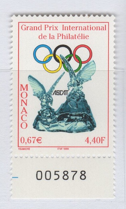 Francobollo Monaco Anno 1999 Gran Premio internazionale di filatelia dell'ASCAT