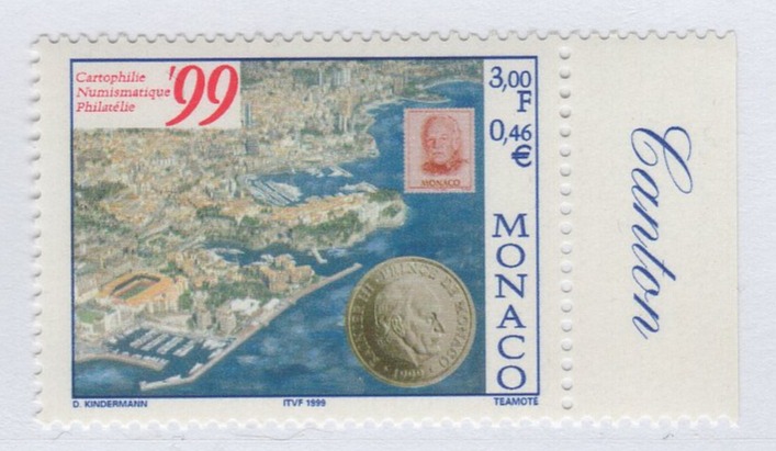 Francobollo Monaco Anno 1999 Cartofilia Numismatica e Filatelia Borsa del Giubileo Monaco Prima serie