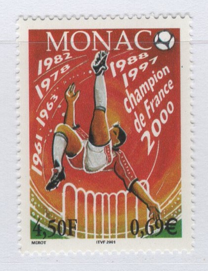 Francobollo Monaco Anno 2000 La squadra di calcio del Monaco campione di Francia per la settima volta