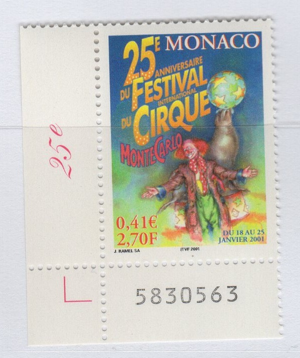 Francobollo Monaco Anno 2000 25esimo festival internazionale del circo