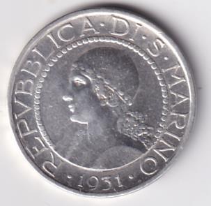 Moneta FORTIS. IN. TEMPERANTIA L. 5 - REPUBBLICA DI S. MARINO 1931