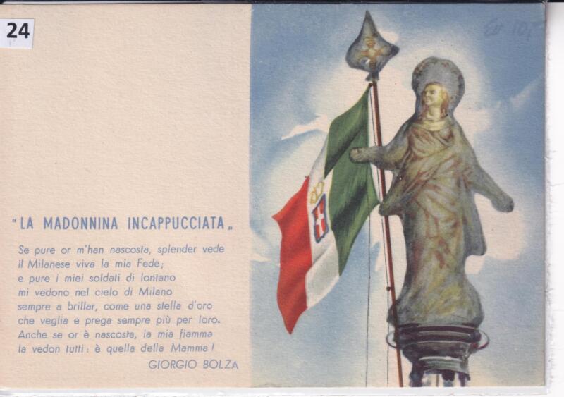 Cartolina d'epoca a soggetto militare La Madonnina incappucciata - con poesia di Giorgio Bolza