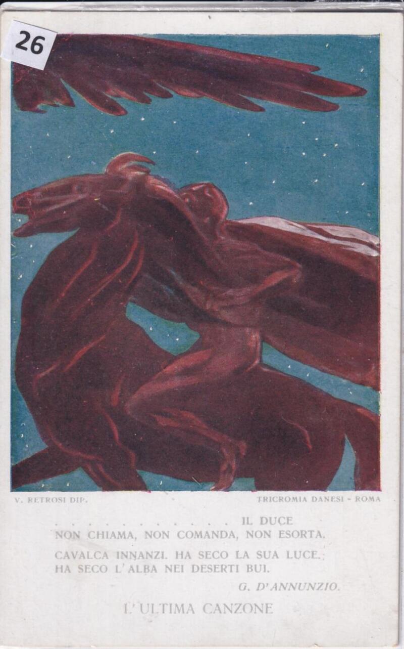 Cartolina d'epoca a soggetto militare Lega Navale Mare Nostrum - con testo L'ultima canzone di Gabriele D'Annunzio