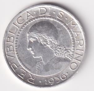 Moneta FORTIS. IN. TEMPERANTIA L. 5 - REPUBBLICA DI S. MARINO 1936