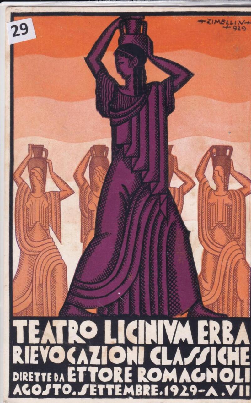 Cartolina d'epoca pubblicitaria Teatro Licilium Erba Rievocazioni classiche Ettore Romagnoli