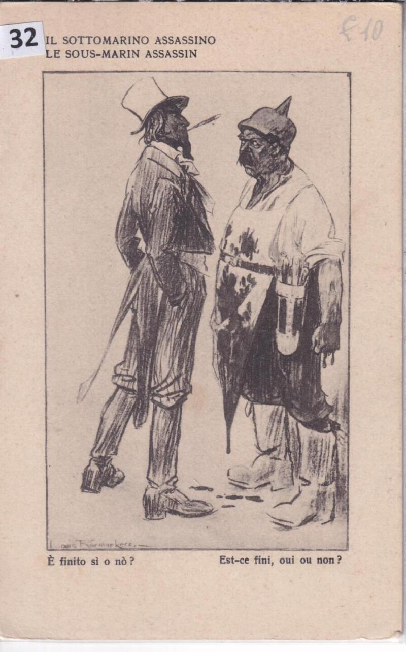 Cartolina d'epoca a soggetto militare Il sottomarino assassino