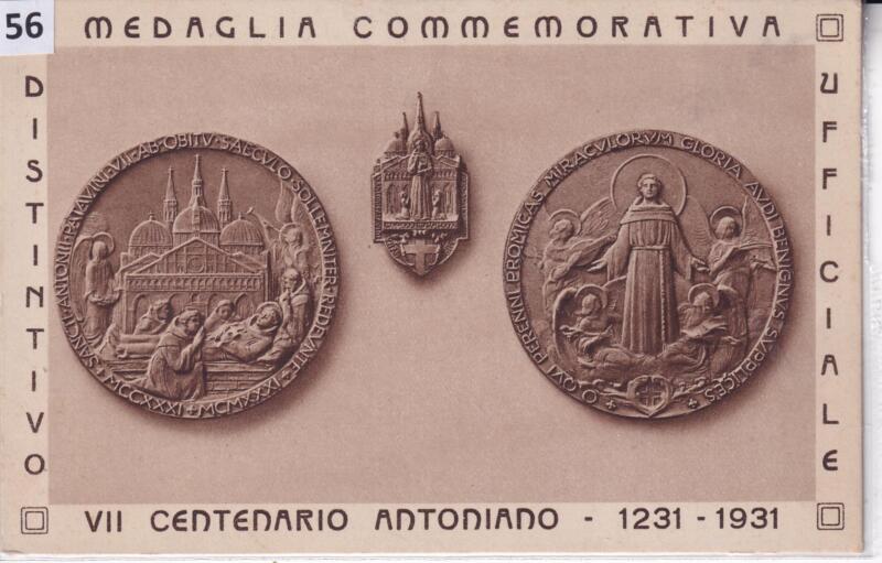 Cartolina d'epoca pubblicitaria Medaglia commemorativa Distintivo ufficiale VII Centenario Antoniano 1231-1931