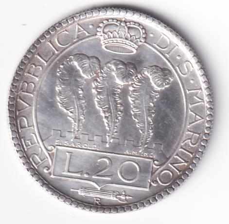 Moneta REPUBBLICA DI S. MARINO L. 20 - SALVAM. FAC. REMPUBLICAM. TUAM.  1935