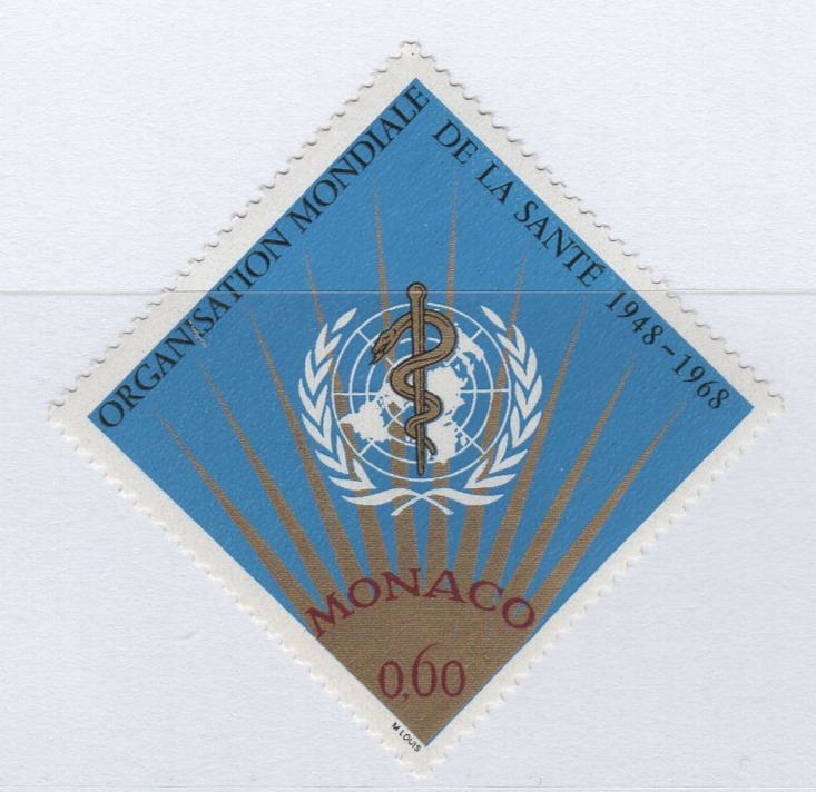 Francobollo Monaco Anno 1968 20esimo anniversario dell'Organizzazione Mondiale della Sanità