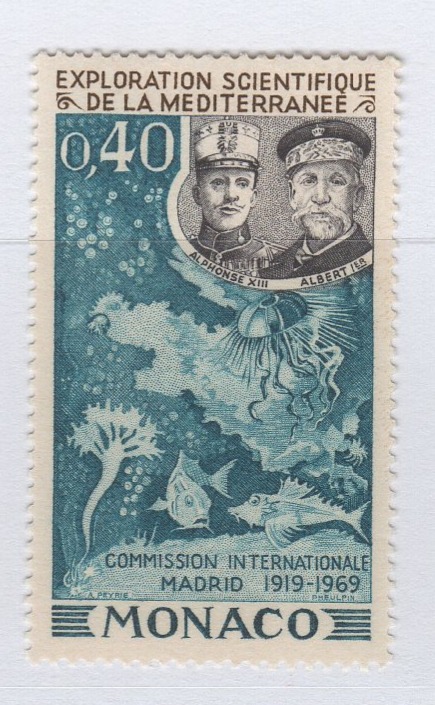 Francobollo Monaco Anno 1969 Esplorazione scientifica nel Mediterraneo