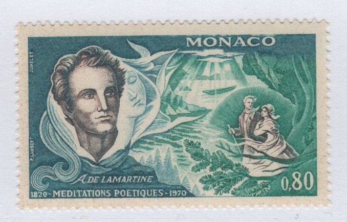 Francobollo Monaco Anno 1970 150esimo anniversario delle Meditazioni poetiche di Alphonse de Lamartine