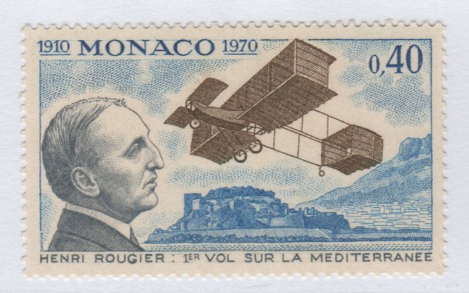 Francobollo Monaco Anno 1970 60esimo anniversario del primo volo sul Mediterraneo di Henry Rougier