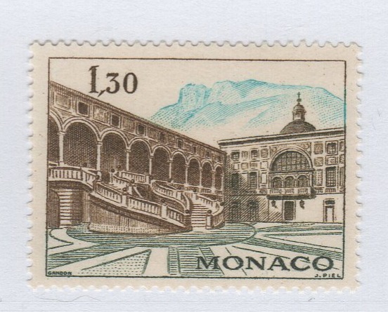 Francobollo Monaco Anno 1970 Cortile del Palazzo del Principe