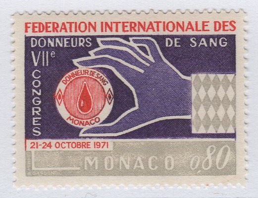 Francobollo Monaco Anno 1971 Settimo congresso della Federazione Internazionale dei Donatori di Sangue