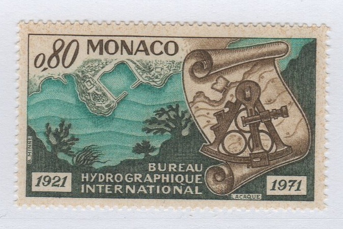 Francobollo Monaco Anno 1971 Cinquantenario dell'Ufficio Idrografico Internazionale