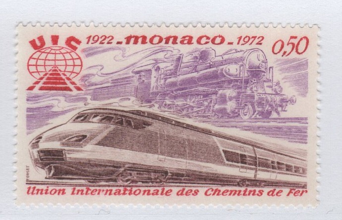 Francobollo Monaco Anno 1972 Cinquantenario dell'Unione internazionale delle ferrovie