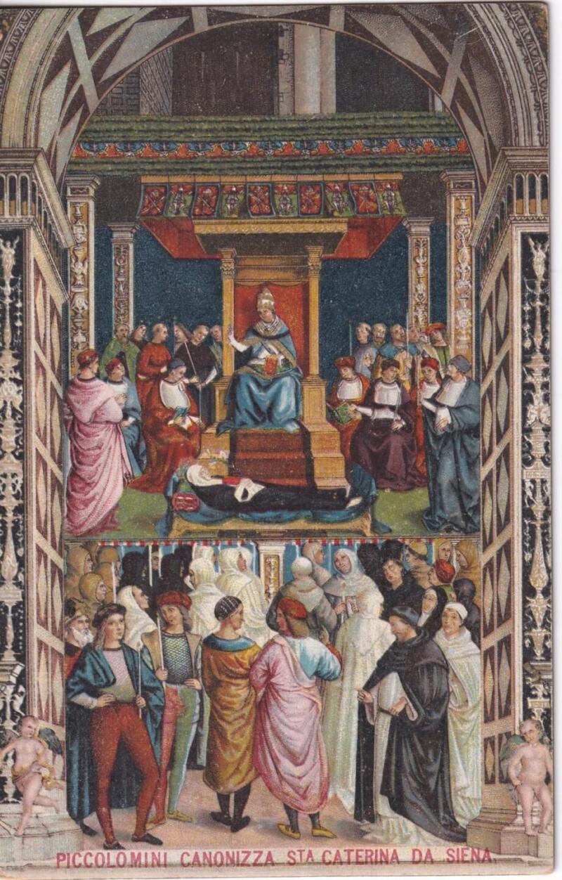 Cartolina d'epoca Serie Enea Piccolomini - Piccolomini canonizza S.ta Caterina da Siena Nono Quadro