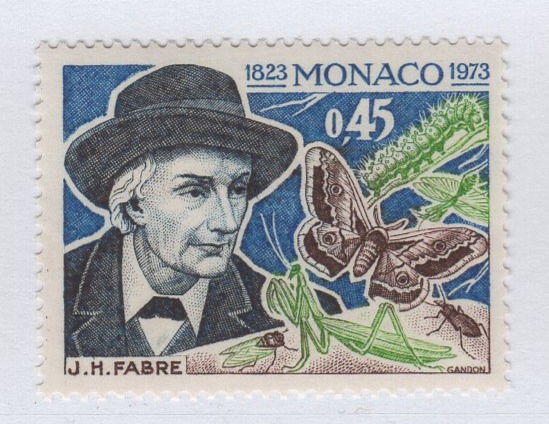 Francobollo Monaco Anno 1973 150esimo anniversario della nascita di J. H. Fabre