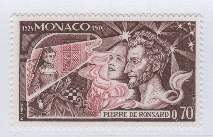Francobollo Monaco Anno 1974 450esimo anniversario della nascita di Pierre De Ronsard