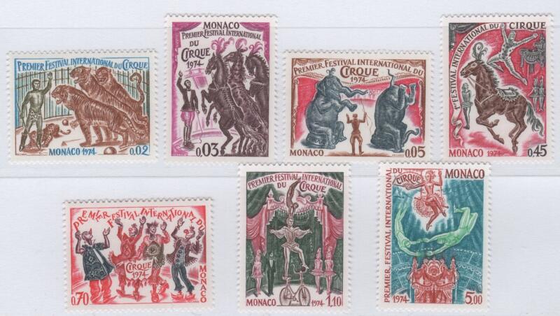 Francobolli Monaco Anno 1974 Primo festival internazionale del circo
