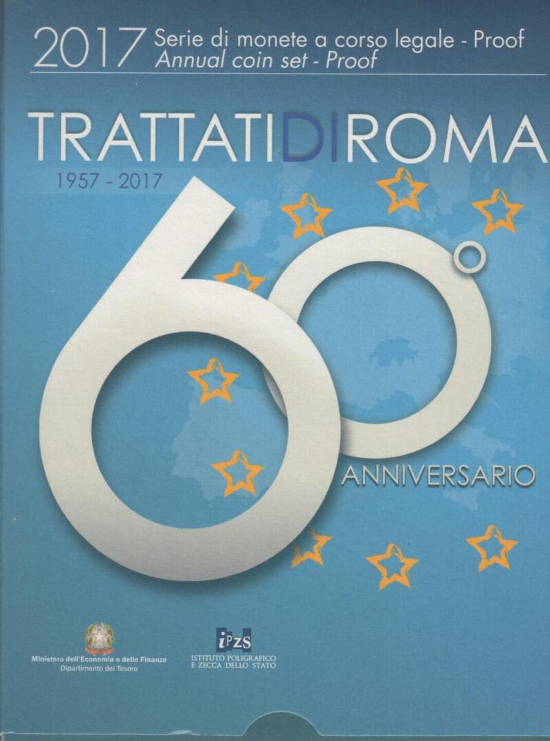 Monete Italia Anno 2017 Serie divisionale Proof con 5 Euro argento Trattati di Roma