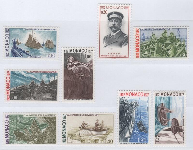 Francobolli Monaco Anno 1977 75esimo anniversario della prima edizione de 'La carriera di un navigatore' di Alberto I