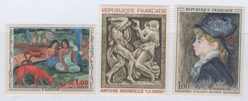 Francobolli Francia Anno 1968 Opere d’arte P. Gauguin ‘Arearea’ A. Bourdelle ‘La danza’ Bassorilievo A. Renoir ‘Ritratto di modella’