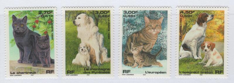 Francobolli Francia Anno 1999 Natura di Francia 14esima serie Gatti e cani