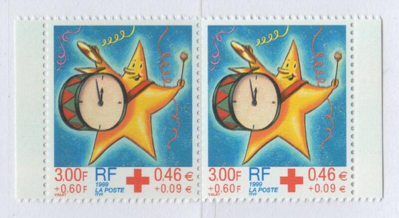 Francobollo Francia Anno 1999 Pro Croce Rossa Nuovo anno 2000 Coppia proveniente da libretto