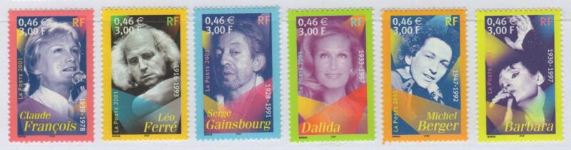 Francobolli Francia Anno 2001 Personaggi celebri Artisti della canzone