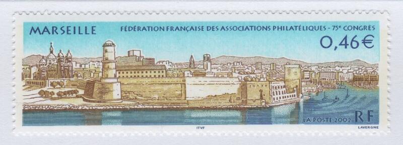 Francobollo Francia Anno 2002 77esimo Congresso della Federazione delle Società Filateliche Francesi Marsiglia