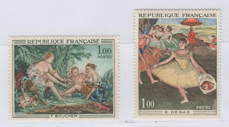 Francobolli Francia Anno 1970 Opere d’arte F. Boucher ‘Diana al ritorno dalla caccia’ E. Degas ‘Danzatrice con fiori’ cat. n. 1652-1653