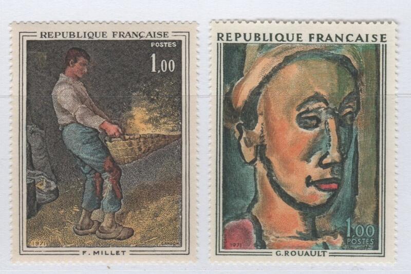 Francobolli Francia Anno 1971 Opere d’arte Scultura F. Millet ‘Il vagliatore’ Roault ‘Il visionario’ cat. n. 1672-1673