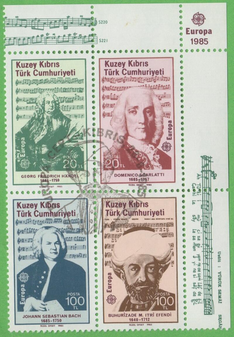 Francobolli Cipro Turca Anno 1985 Europa Anno europeo della musica con Annullo speciale