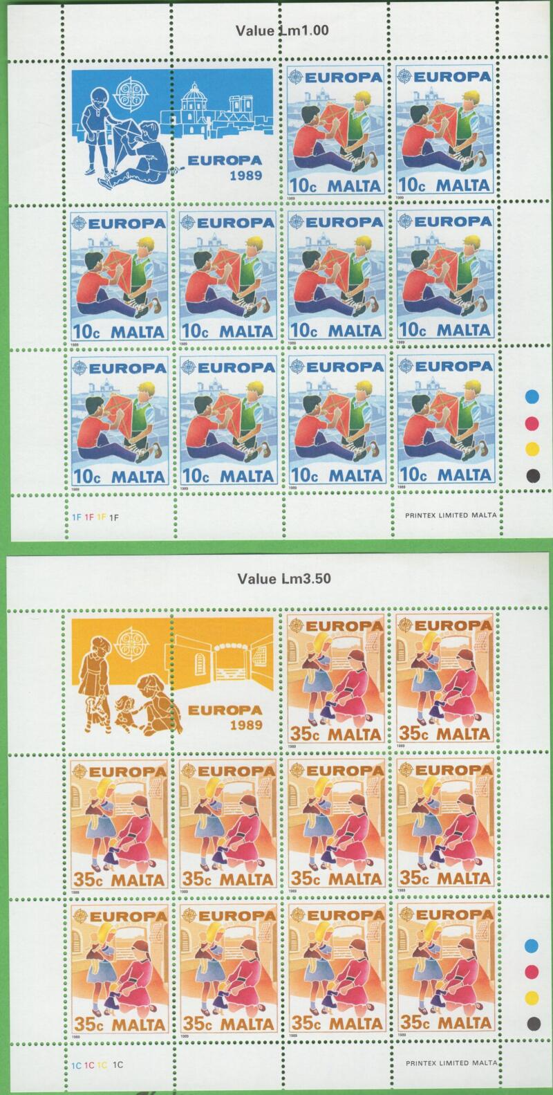 Minifogli Malta Anno 1989 Europa Giochi infantili