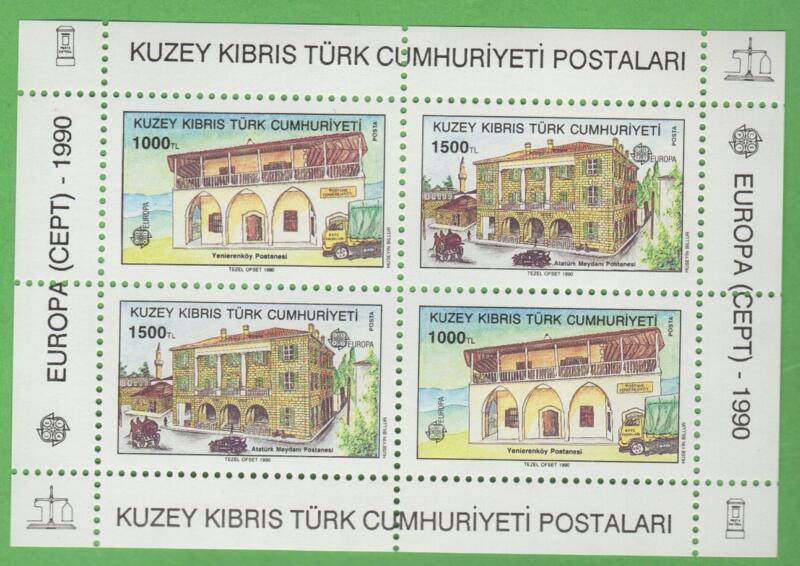 Foglietto Cipro Turca Anno 1990 Europa Edifici postali di ieri e di oggi