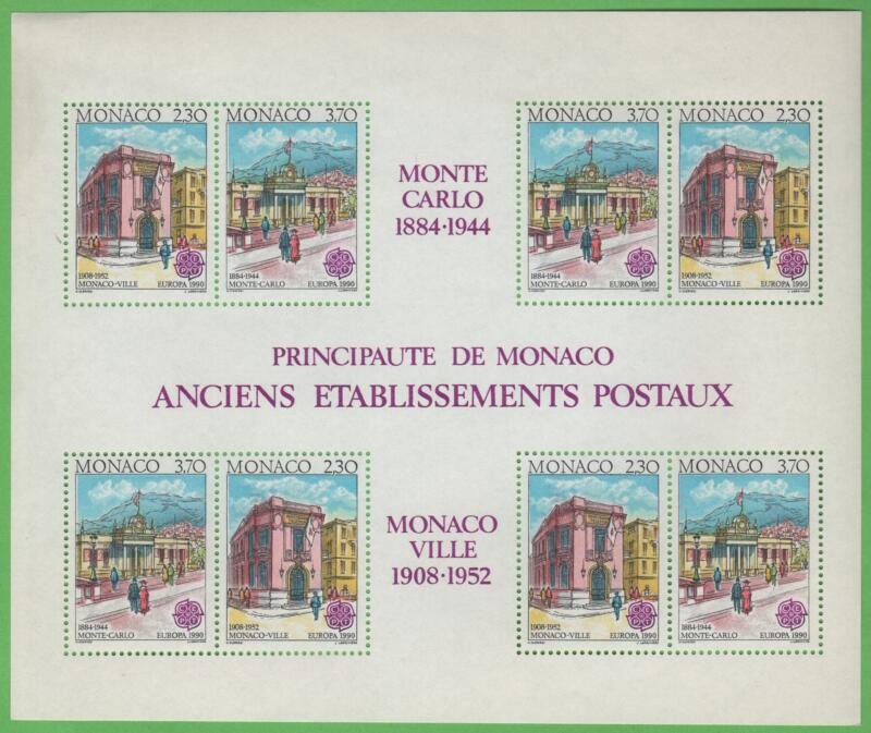 Foglietto Monaco Anno 1990 Europa Edifici postali di ieri e di oggi