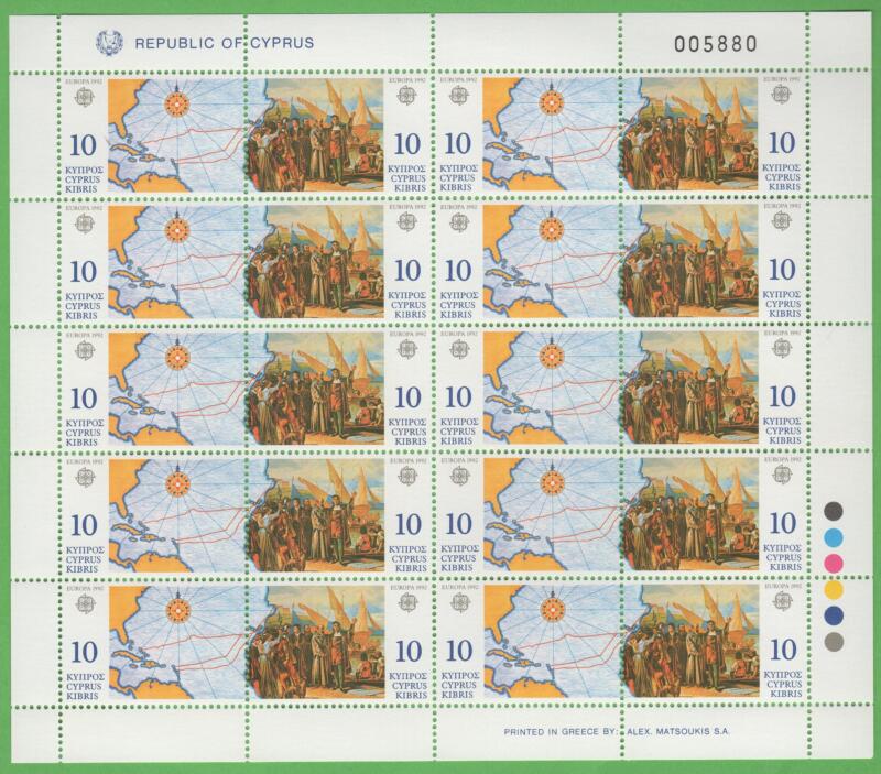 Minifogli Cipro Anno 1992 Europa Quinto centenario della scoperta dell'America