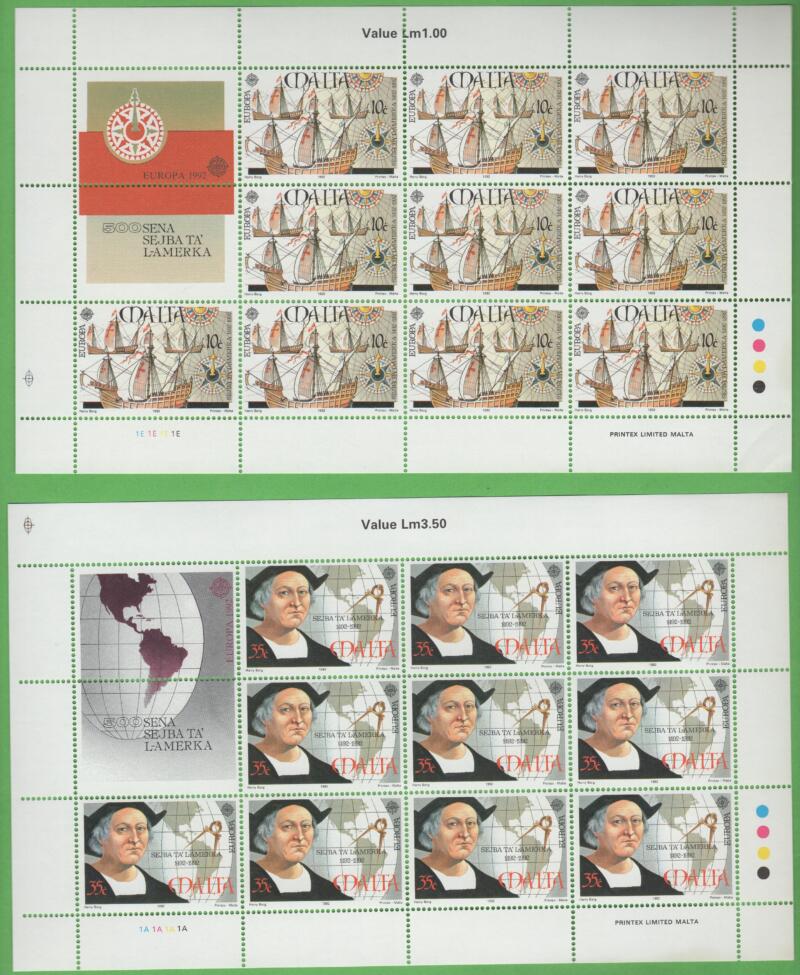 Minifogli Malta Anno 1992 Europa Quinto centenario della scoperta dell'America