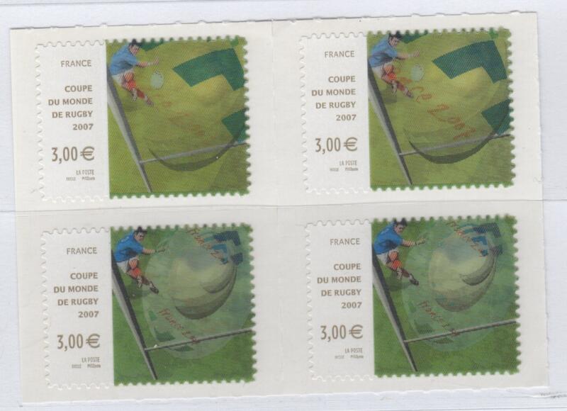 Francobollo Francia Anno 2007 Coppa del mondo 2007 di rugby Autoadesivo Quartina