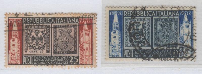 Francobolli Italia Repubblica Anno 1952 Centenario dei primi francobolli di Modena e Parma Timbrati